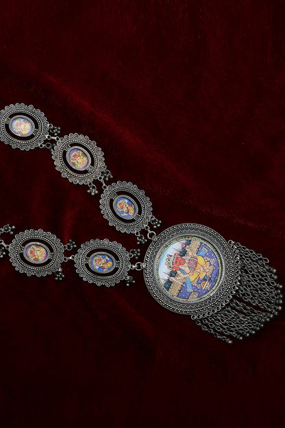 White Finish Hand Painted Long Necklace In Sterling Silver