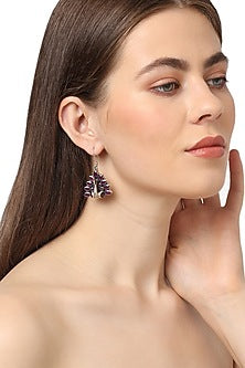 White Finish Pink Stone Dangler Oxidised Earrings In Sterling Silver