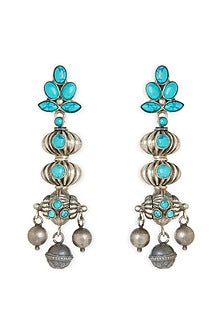 White Finish Turquoise Stone Oxidised Earrings In Sterling Silver