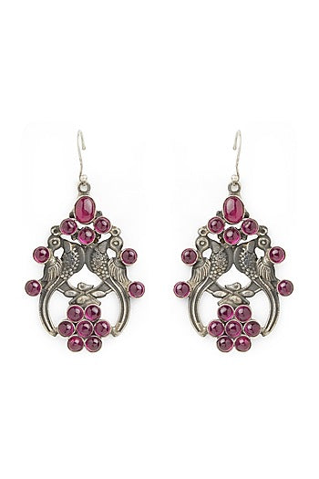 White Finish Pink Stone Dangler Earrings In Sterling Silver
