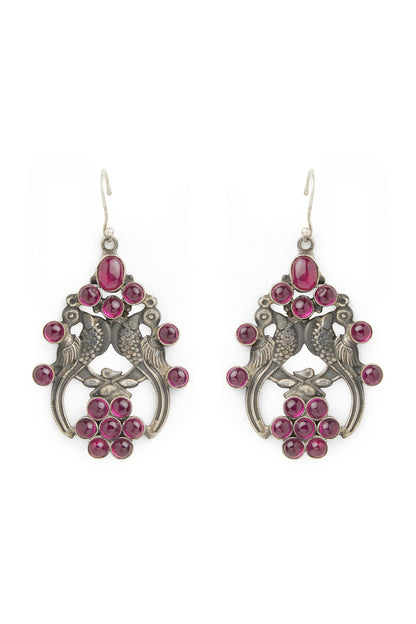 White Finish Pink Stone Dangler Earrings In Sterling Silver