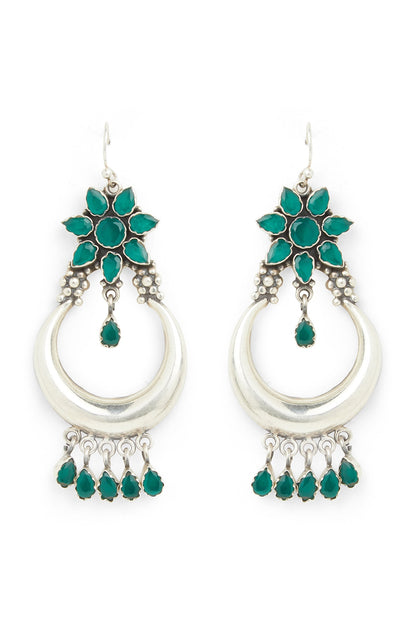 White Finish Synthetic Emerald Dangler Earrings In Sterling Silver