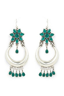 White Finish Synthetic Emerald Dangler Earrings In Sterling Silver