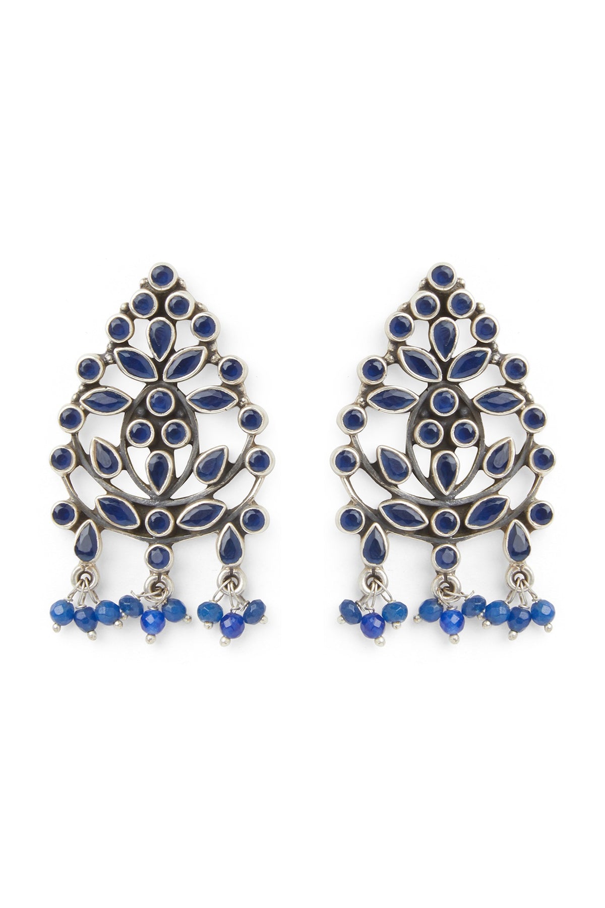 White Finish Synthetic Sapphire Stud Earrings In Sterling Silver