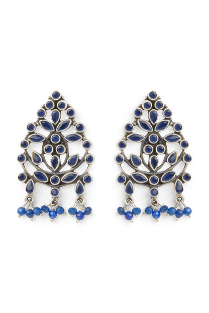 White Finish Synthetic Sapphire Stud Earrings In Sterling Silver