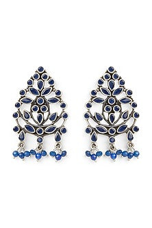 White Finish Synthetic Sapphire Stud Earrings In Sterling Silver