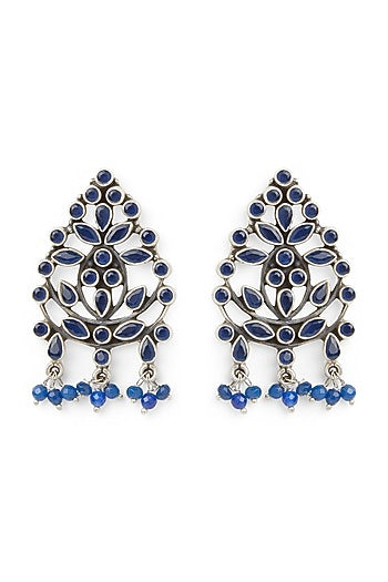 White Finish Synthetic Sapphire Stud Earrings In Sterling Silver