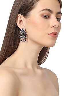 White Finish Synthetic Sapphire Stud Earrings In Sterling Silver