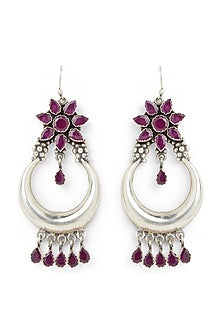 White Finish Synthetic Ruby Stud Earrings In Sterling Silver