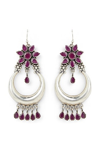 White Finish Synthetic Ruby Stud Earrings In Sterling Silver