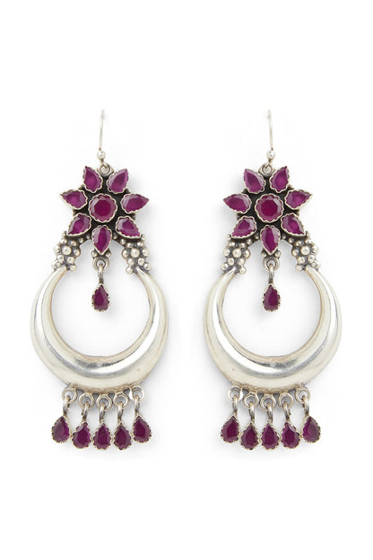 White Finish Synthetic Ruby Stud Earrings In Sterling Silver