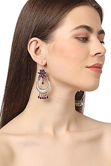 White Finish Synthetic Ruby Stud Earrings In Sterling Silver