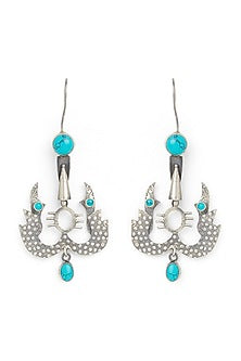 White Finish Turquoise Stone Dangler Earrings In Sterling Silver