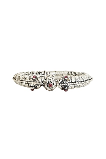 White Finish Synthetic Ruby Oxidised Bangle In Sterling Silver
