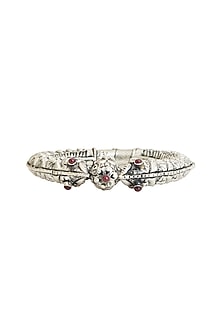 White Finish Synthetic Ruby Oxidised Bangle In Sterling Silver