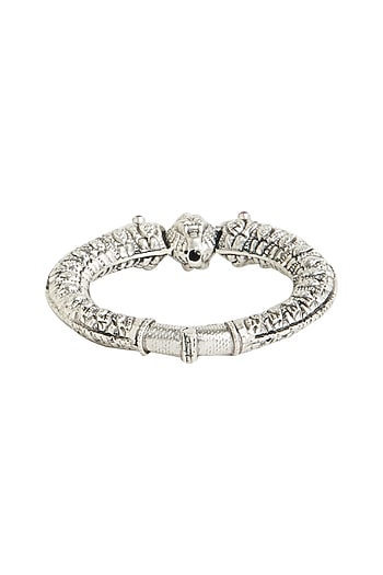 White Finish Synthetic Ruby Oxidised Bangle In Sterling Silver