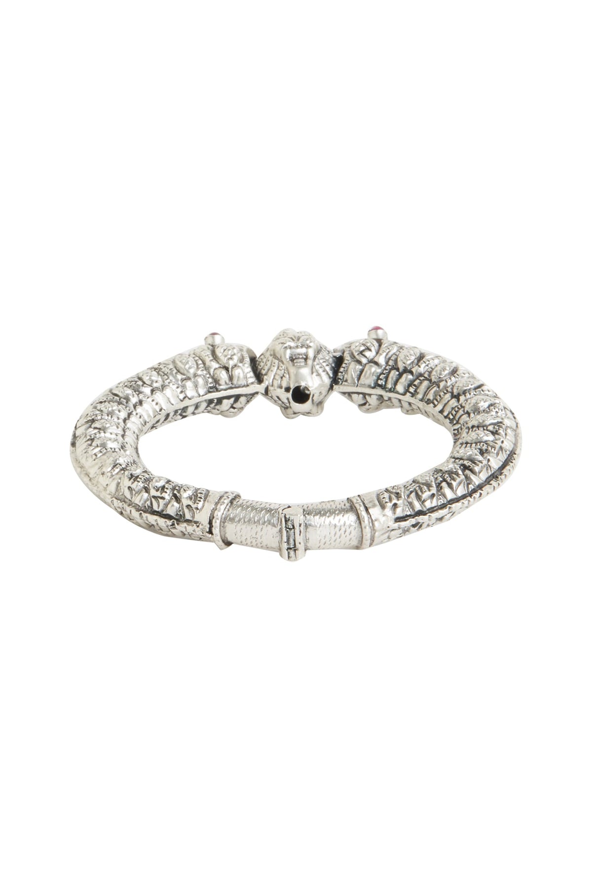 White Finish Synthetic Ruby Oxidised Bangle In Sterling Silver