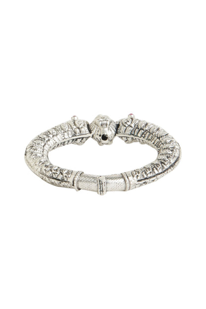 White Finish Synthetic Ruby Oxidised Bangle In Sterling Silver