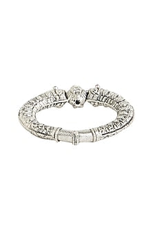 White Finish Synthetic Ruby Oxidised Bangle In Sterling Silver