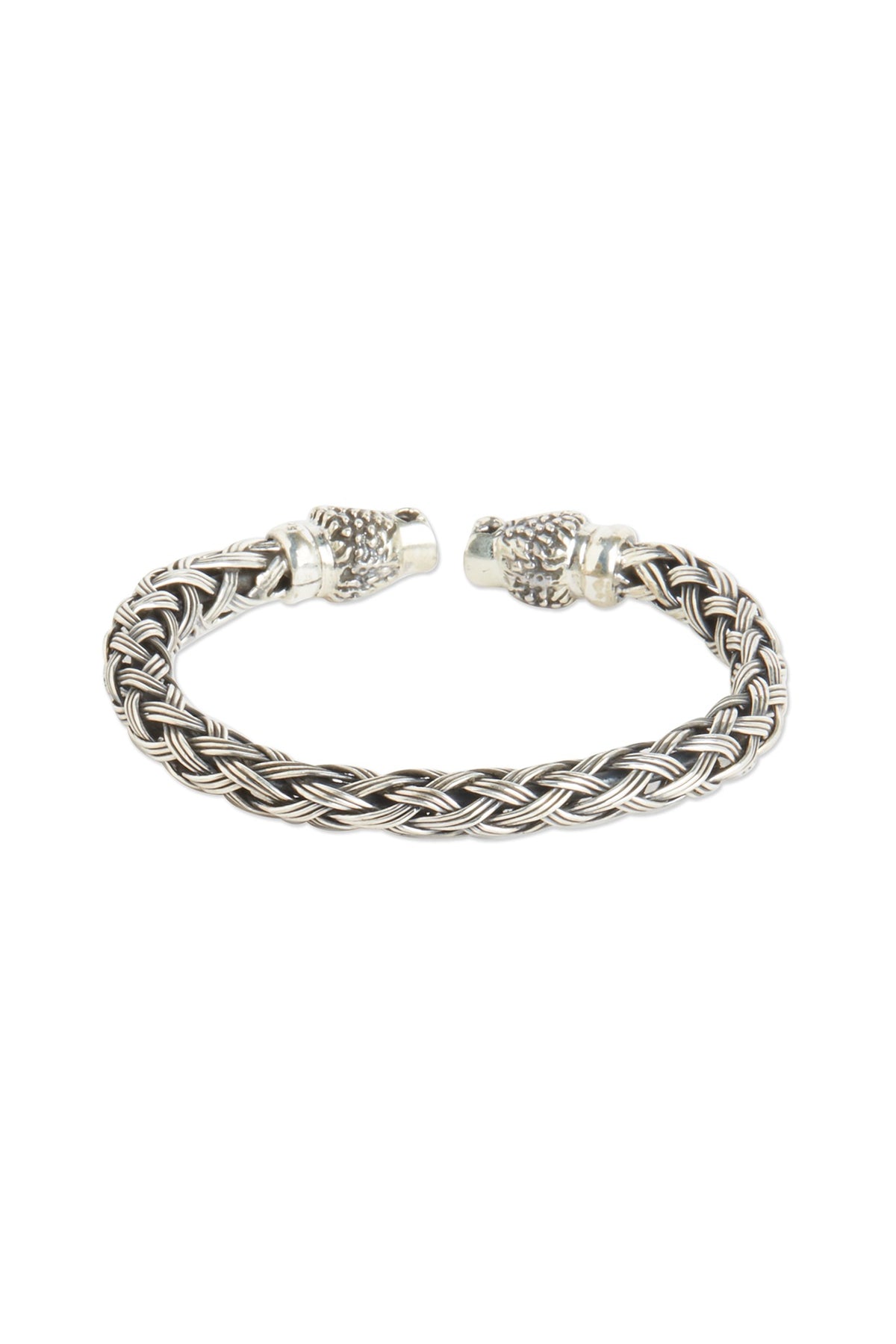 White Finish Rope Patterned Oxidised Kada Bangle In Sterling Silver