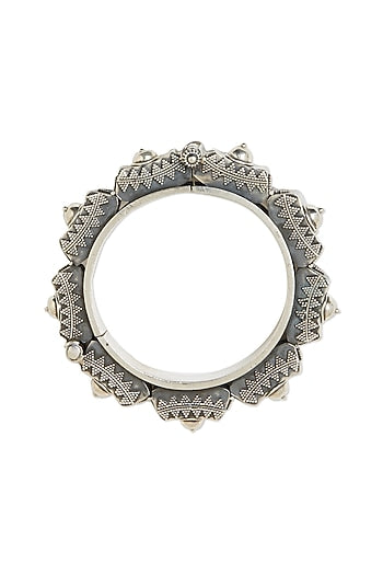 White Finish Oxidised Kada Bangle In Sterling Silver