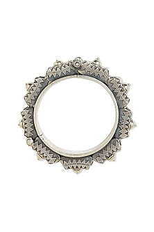 White Finish Oxidised Kada Bangle In Sterling Silver