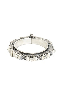 White Finish Oxidised Kada Bangle In Sterling Silver