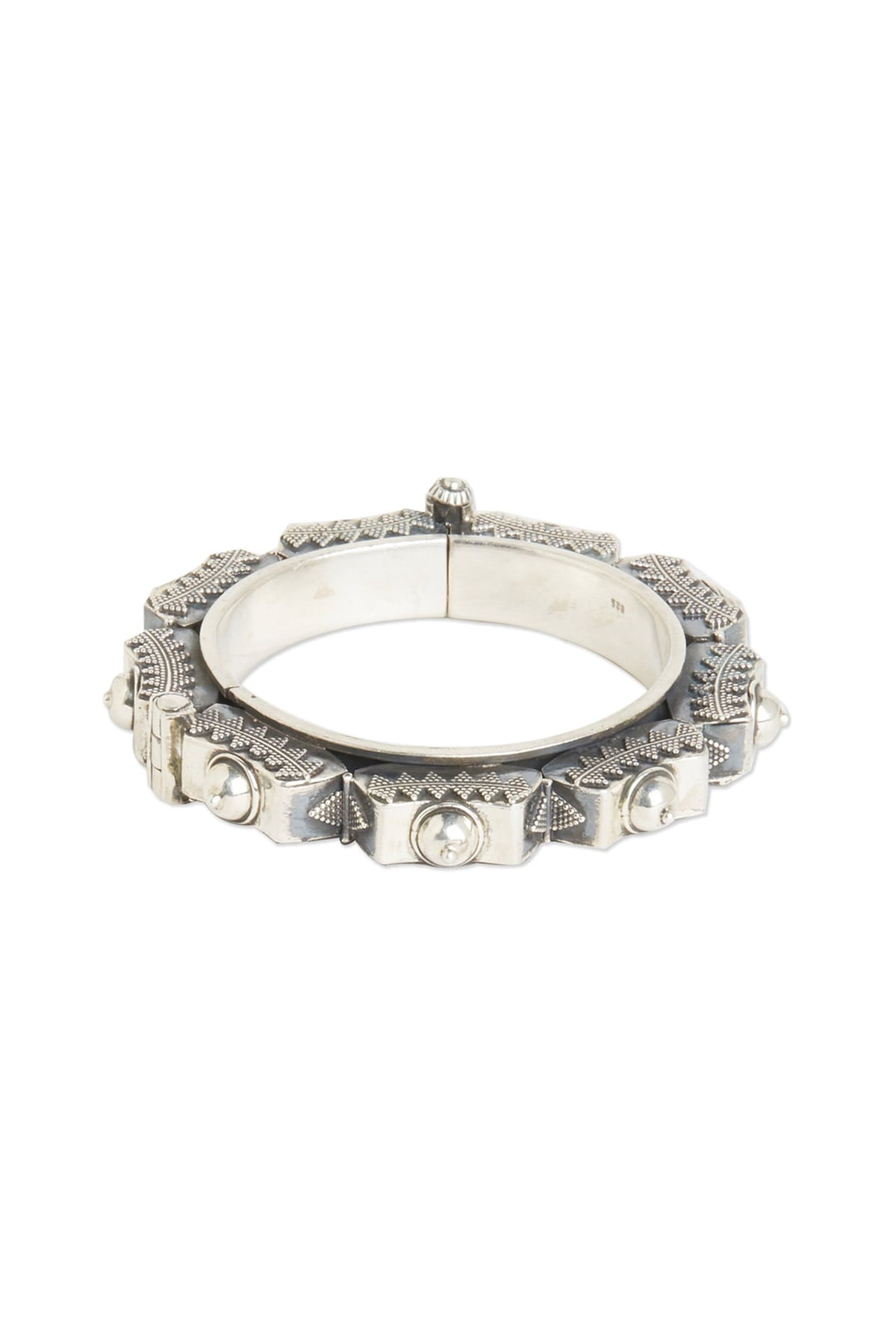 White Finish Oxidised Kada Bangle In Sterling Silver