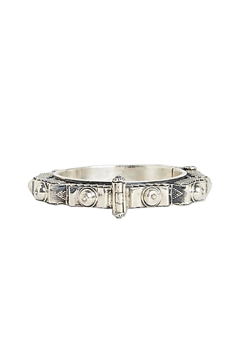 White Finish Oxidised Kada Bangle In Sterling Silver