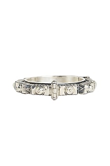 White Finish Oxidised Kada Bangle In Sterling Silver
