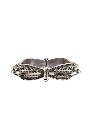 White Finish Patterned Bangle In Sterling Silver