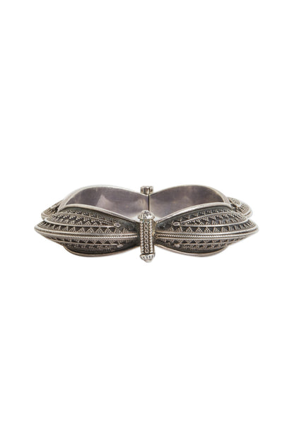 White Finish Patterned Bangle In Sterling Silver