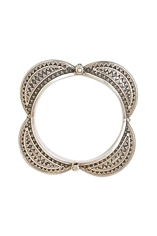 White Finish Patterned Bangle In Sterling Silver