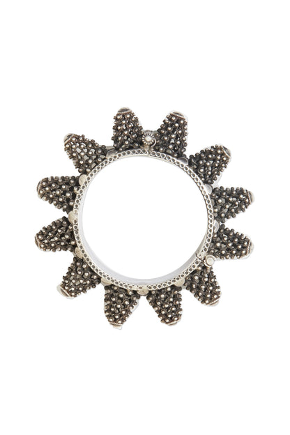 White Finish Patterned Bangle In Sterling Silver