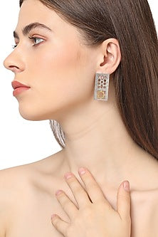 White Finish Stud Earrings In Sterling Silver