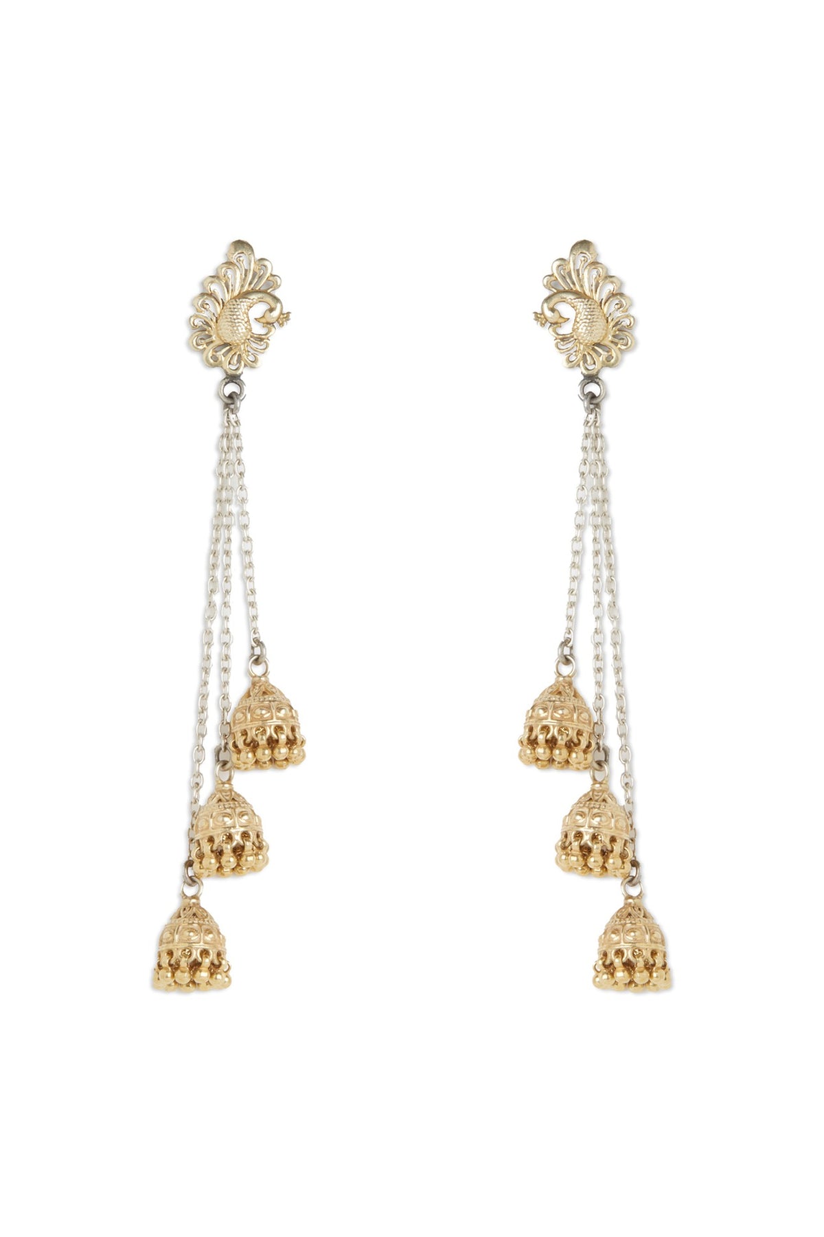 Gold Plated Layered Jhumka Earrings In Sterling Silver