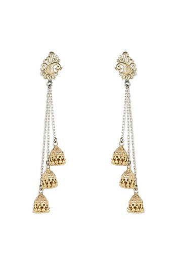 Gold Plated Layered Jhumka Earrings In Sterling Silver