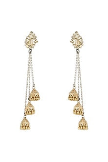 Gold Plated Layered Jhumka Earrings In Sterling Silver