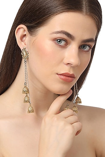 Gold Plated Layered Jhumka Earrings In Sterling Silver