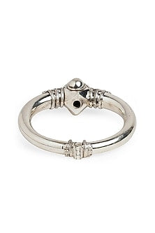 White Finish Rawa Patterned Oxidised Kada Bangle In Sterling Silver