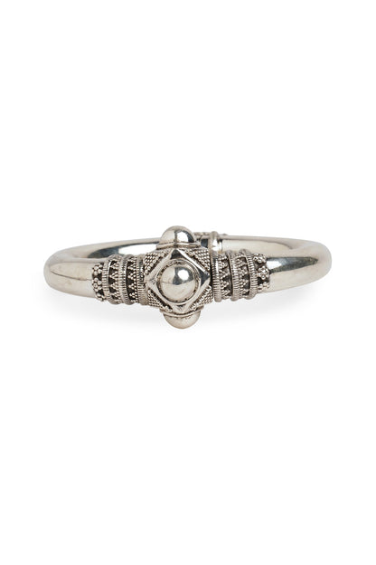 White Finish Rawa Patterned Oxidised Kada Bangle In Sterling Silver