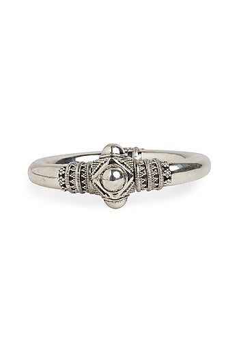 White Finish Rawa Patterned Oxidised Kada Bangle In Sterling Silver