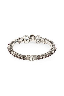 White Finish Red Stone Oxidised Cuff In Sterling Silver