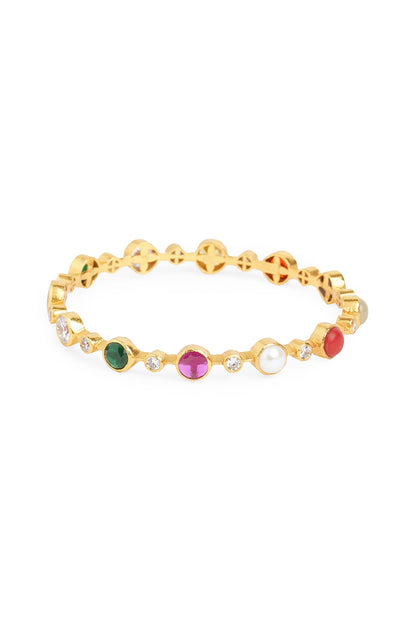 Gold Plated Navratna Bangle In Sterling Silver