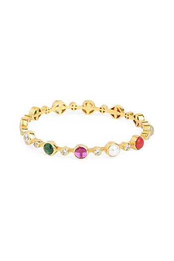 Gold Plated Navratna Bangle In Sterling Silver