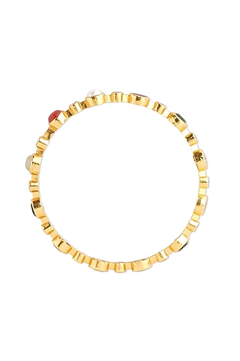 Gold Plated Navratna Bangle In Sterling Silver