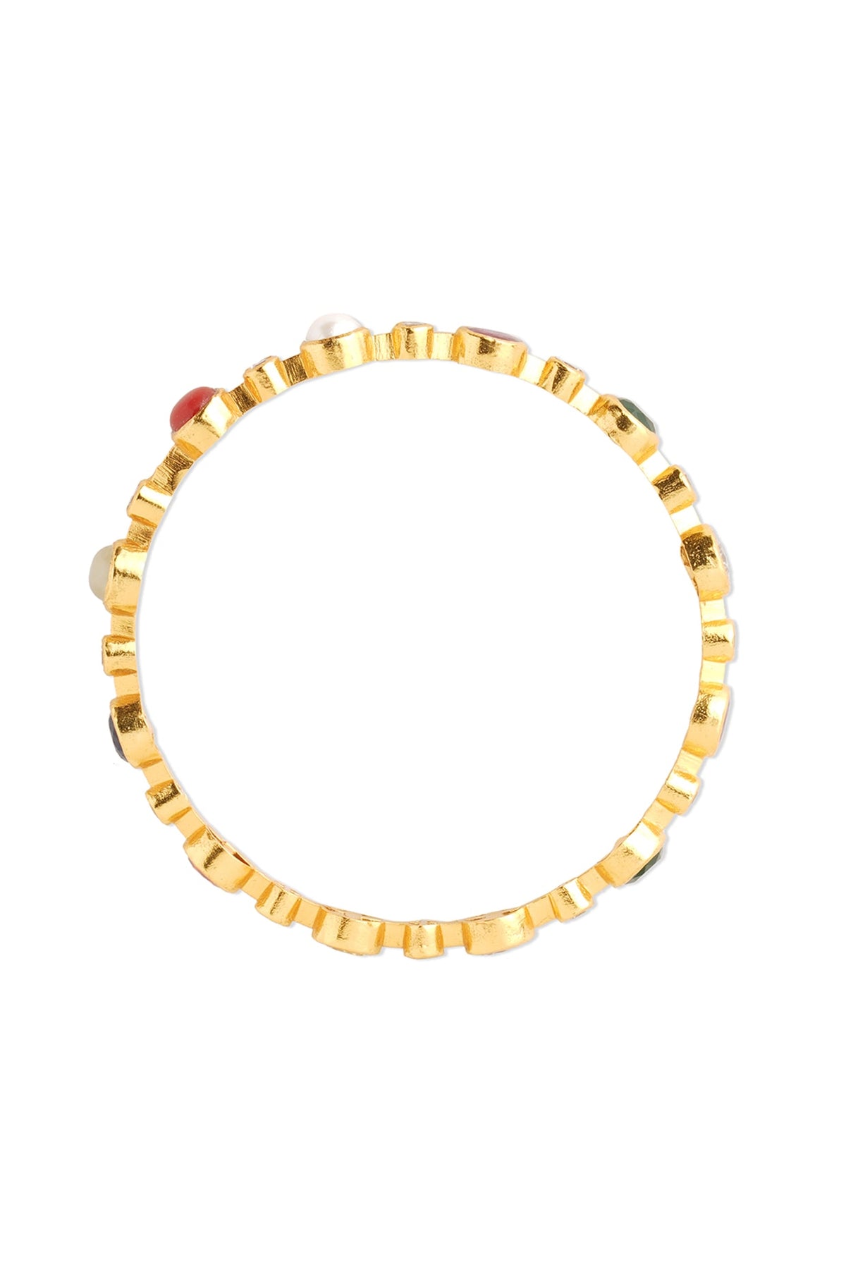 Gold Plated Navratna Bangle In Sterling Silver