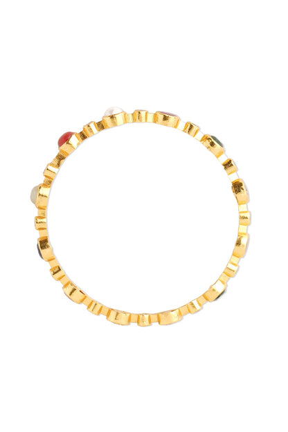 Gold Plated Navratna Bangle In Sterling Silver