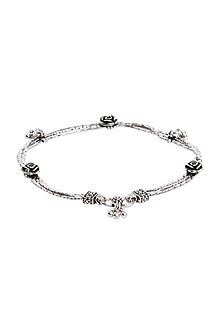 White Finish Floral Anklet In Sterling Silver