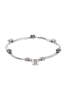 White Finish Floral Anklet In Sterling Silver